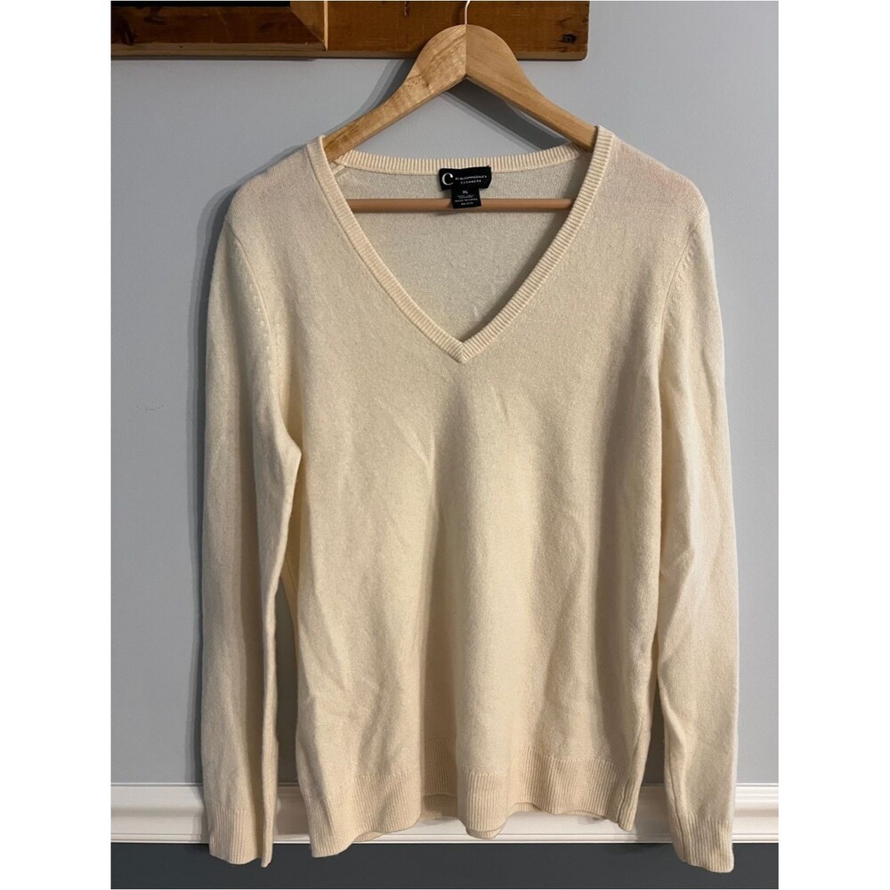 Bloomingdale’s Cashmere 100% 2-Ply V-Neck Sweater Ivory XL